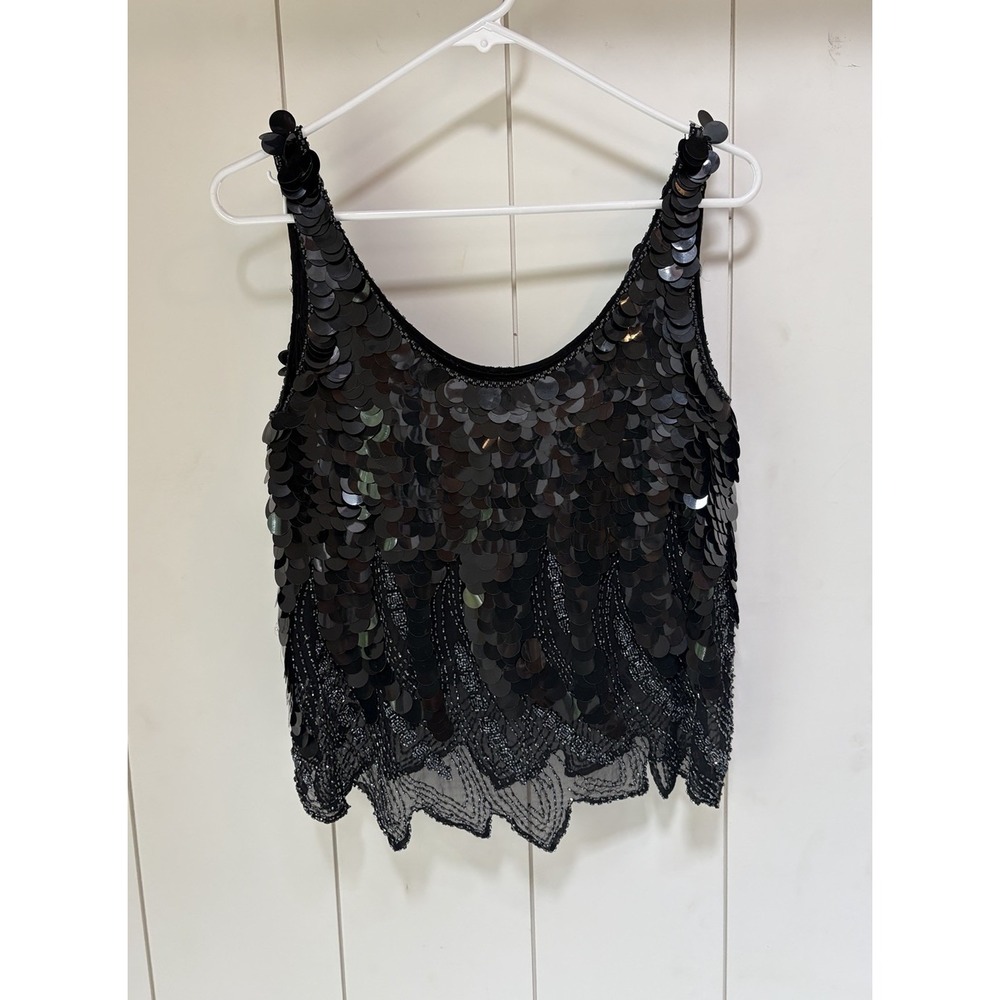 Vintage Shomax 100% Silk Beaded Black Size M Y2K Going Out Glam Date Night